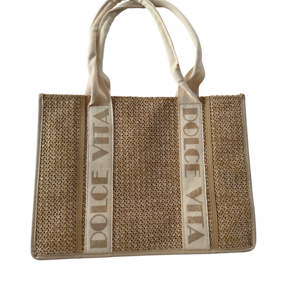 Dolce Vita Woven Straw Tote Bag Beach Summer Shopper Neutral Cream